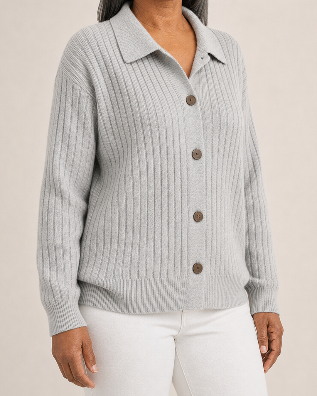 Amy | Ribbed Collared Button-Down Cardigan