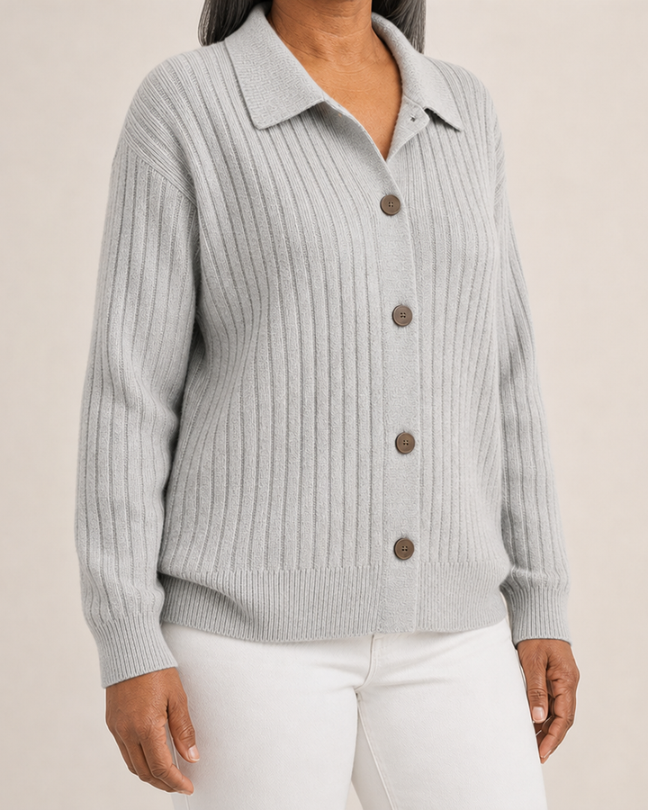 Amy | Ribbed Collared Button-Down Cardigan