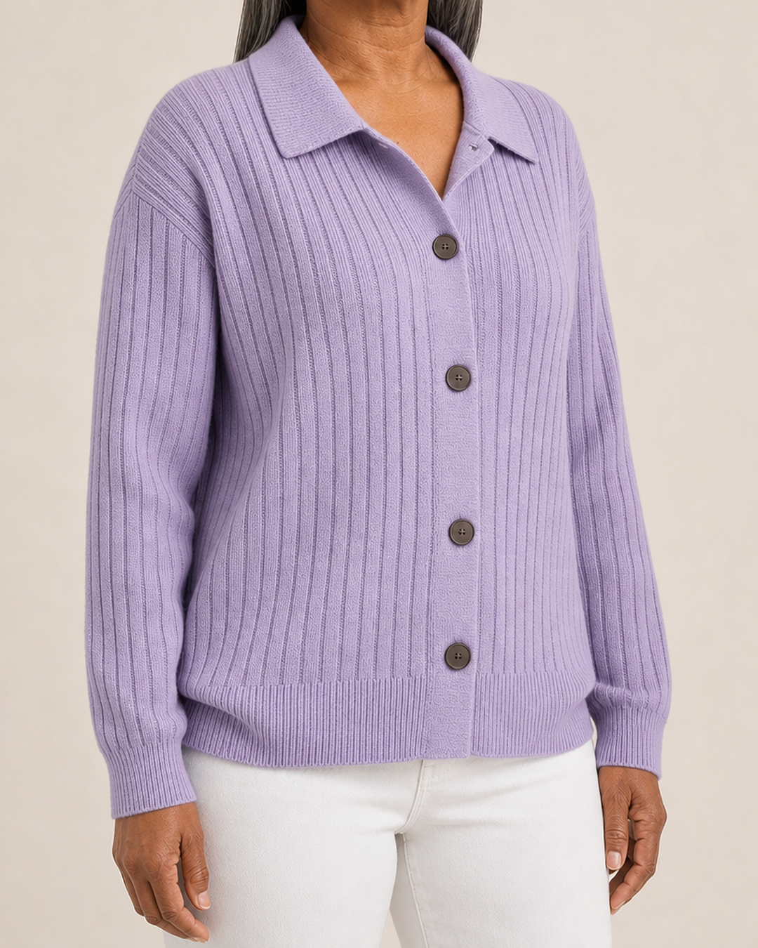 Amy | Ribbed Collared Button-Down Cardigan