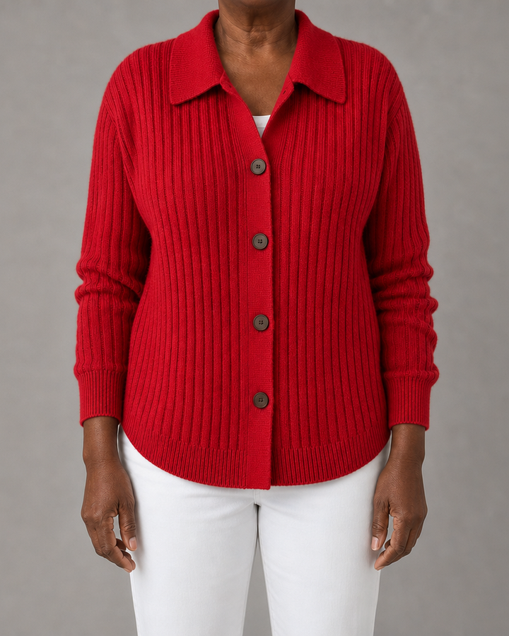 Merriwen | Ribbed Collared Button-Down Cardigan Sweater