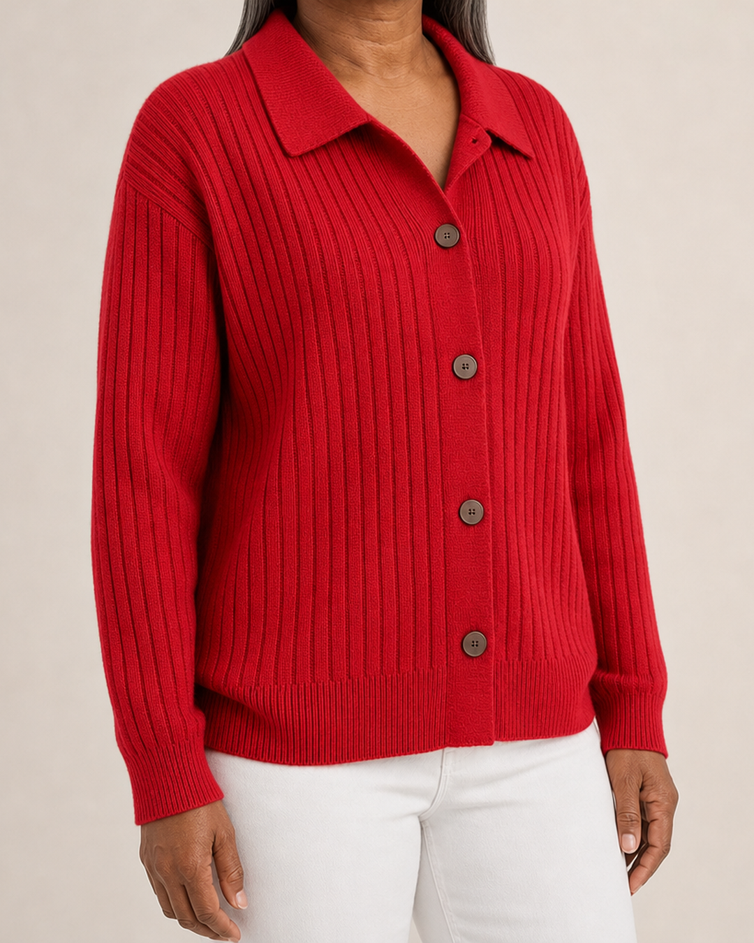 Amy | Ribbed Collared Button-Down Cardigan