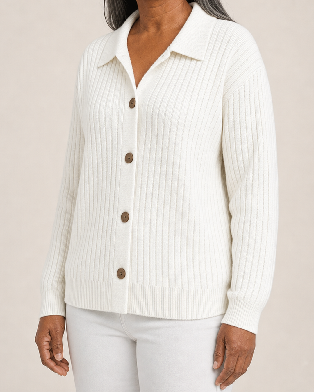 Amy | Ribbed Collared Button-Down Cardigan