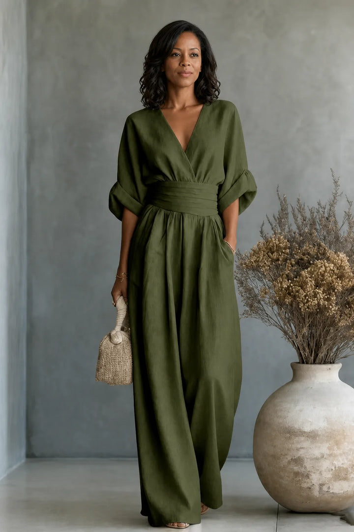 Maevra | V-Neck Wide-Leg Jumpsuit