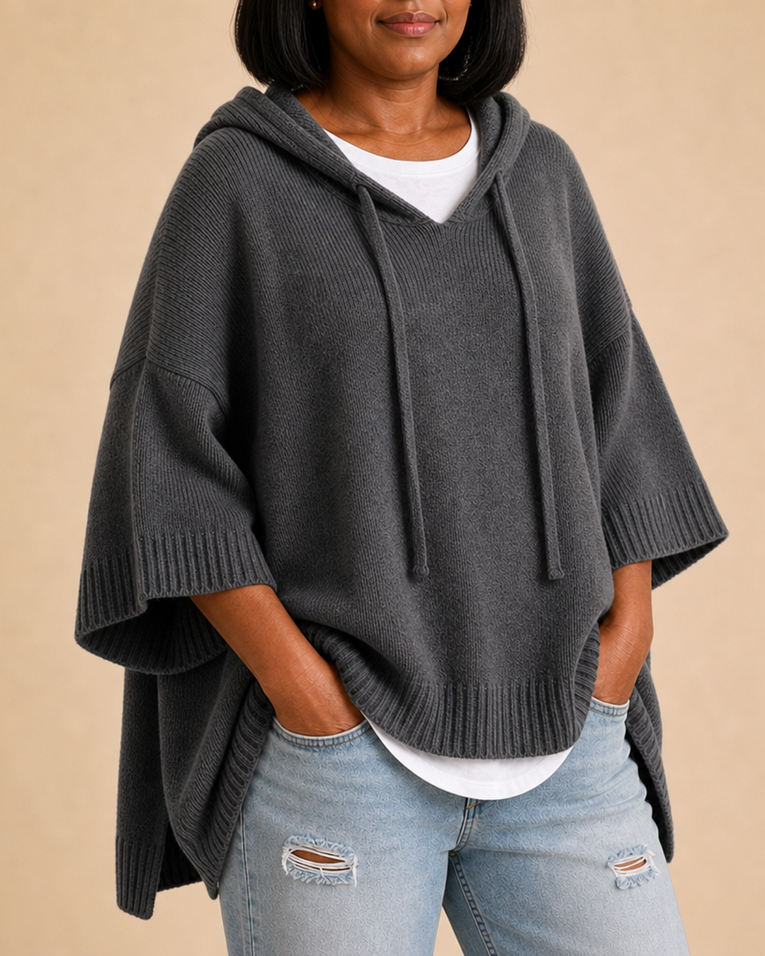 Desiree | Knitted Hooded Poncho