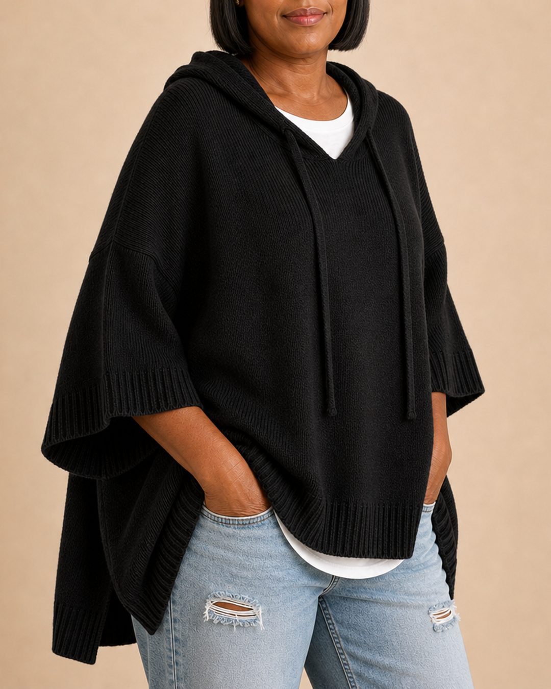 Desiree | Knitted Hooded Poncho