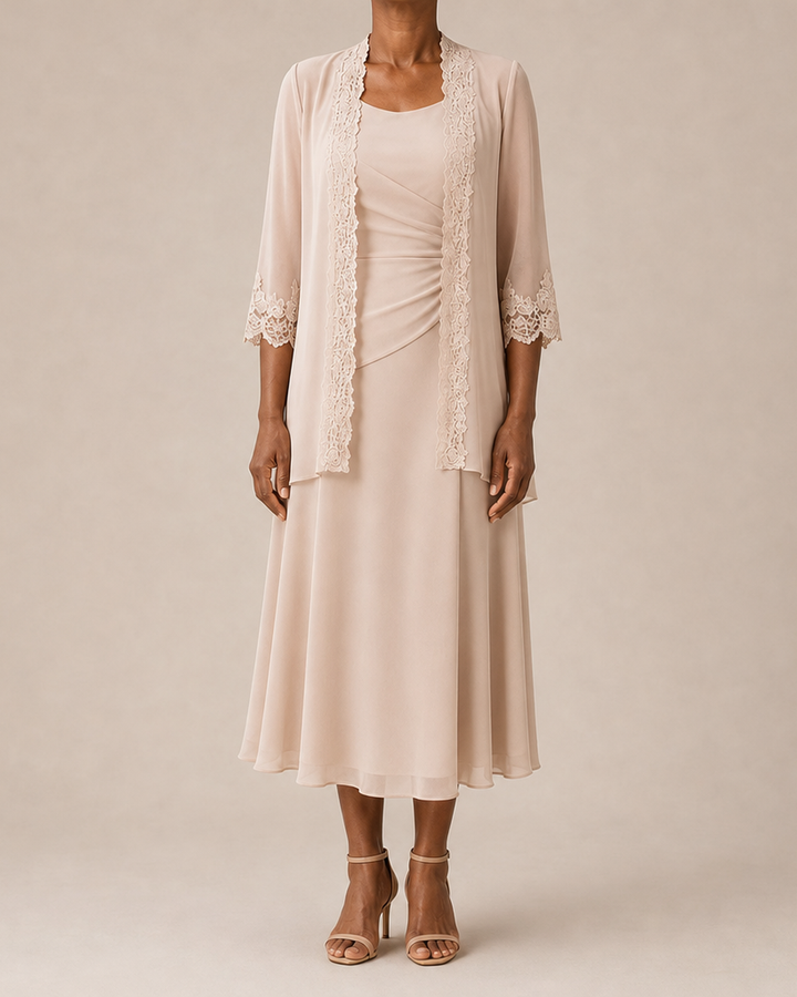 Mother | of the Bride Midi Dress with Lace Jacket