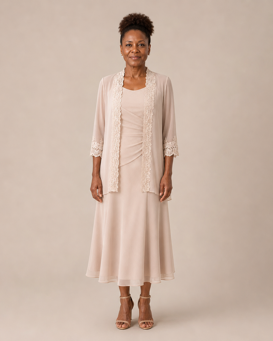 Mother of the Bride Midi Dress with Lace Jacket