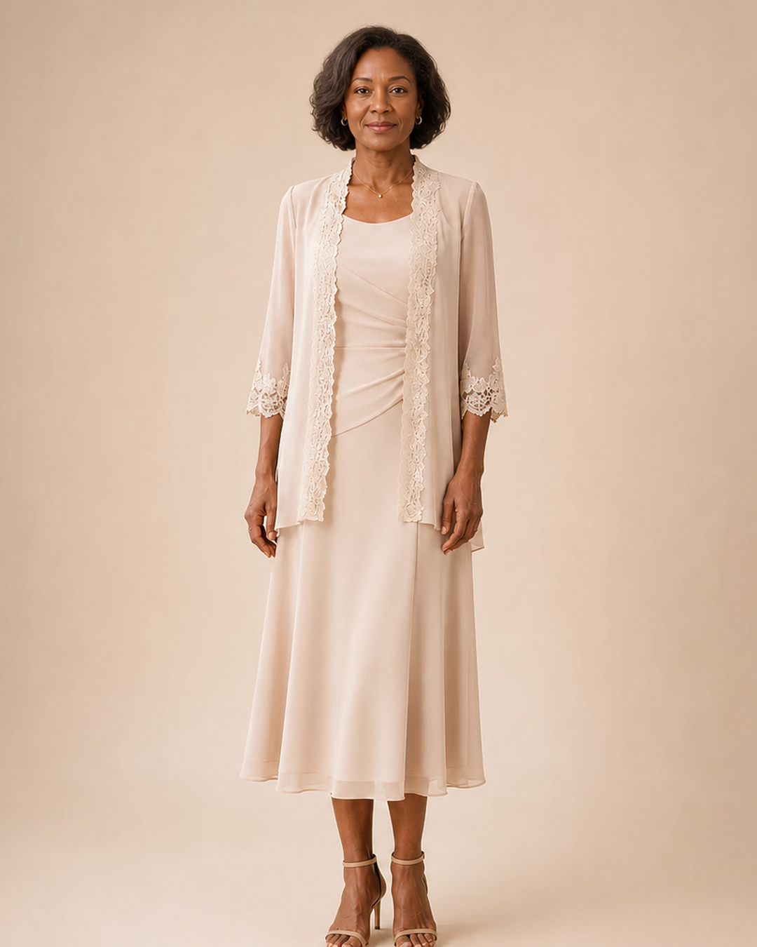 Mother of the Bride Midi Dress with Lace Jacket