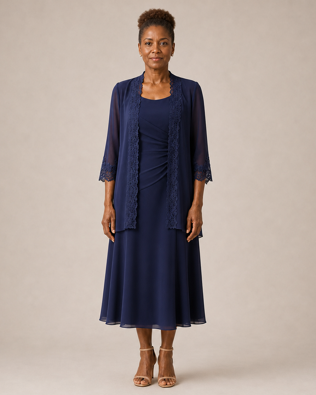 Mother of the Bride Midi Dress with Lace Jacket