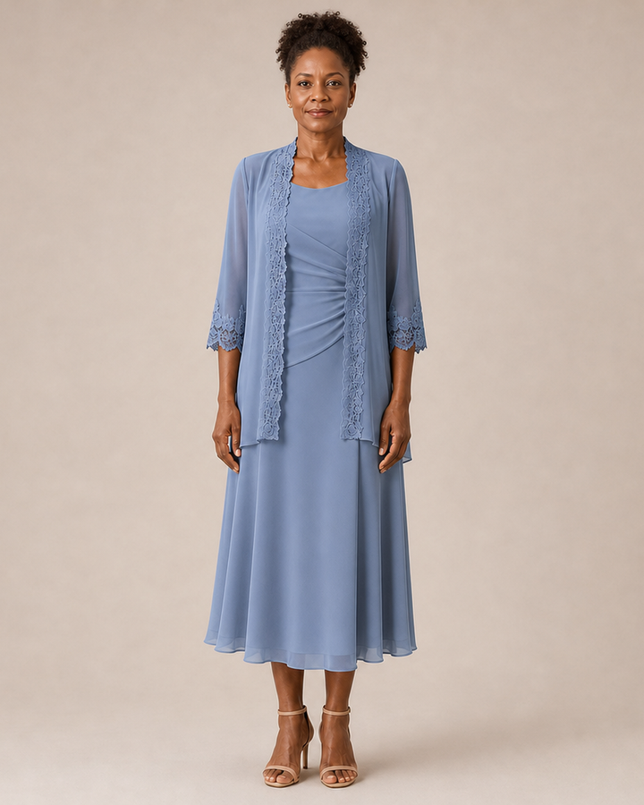 Mother of the Bride Midi Dress with Lace Jacket