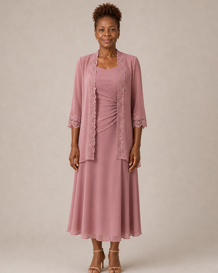 Mother of the Bride Midi Dress with Lace Jacket