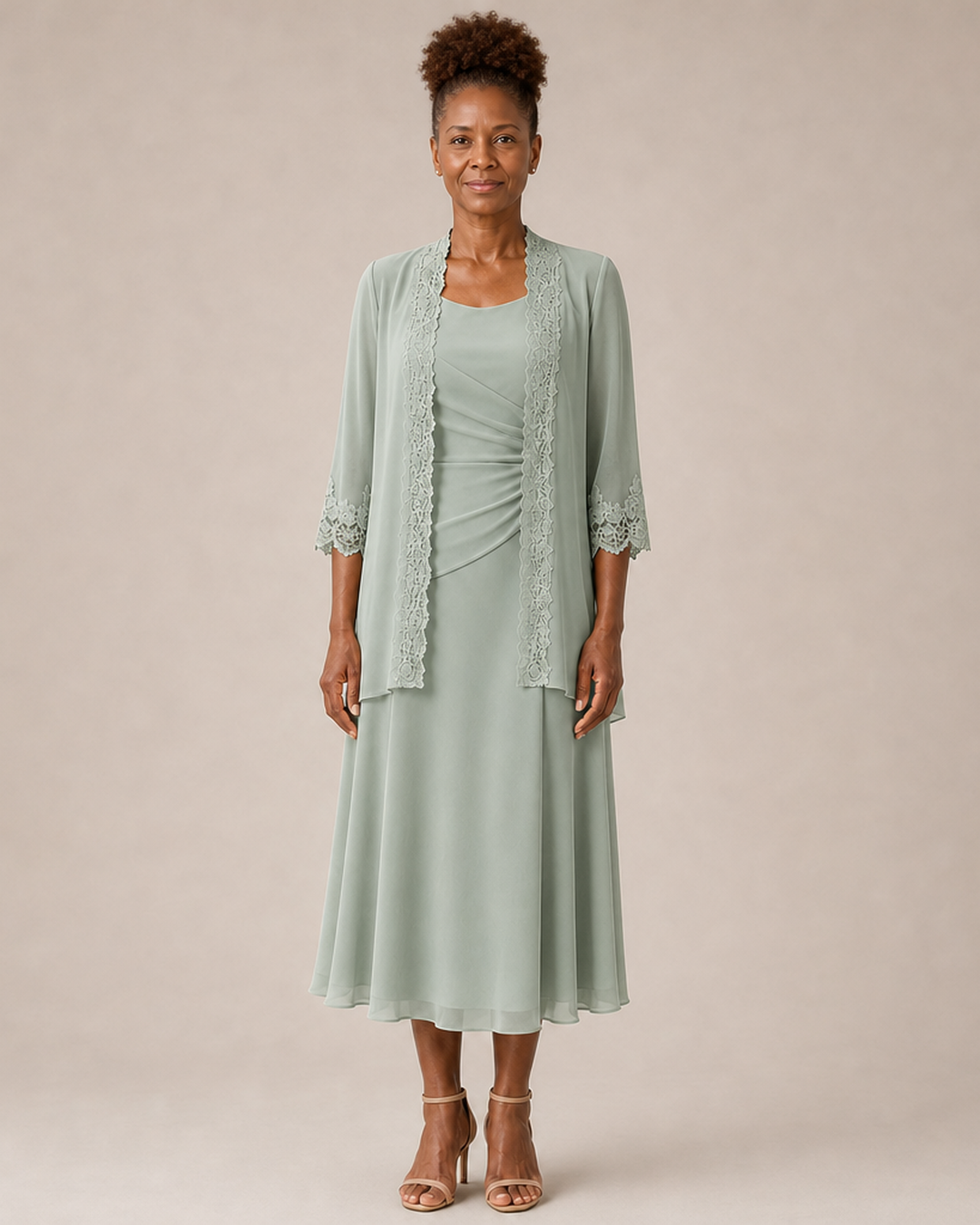 Mother of the Bride Midi Dress with Lace Jacket