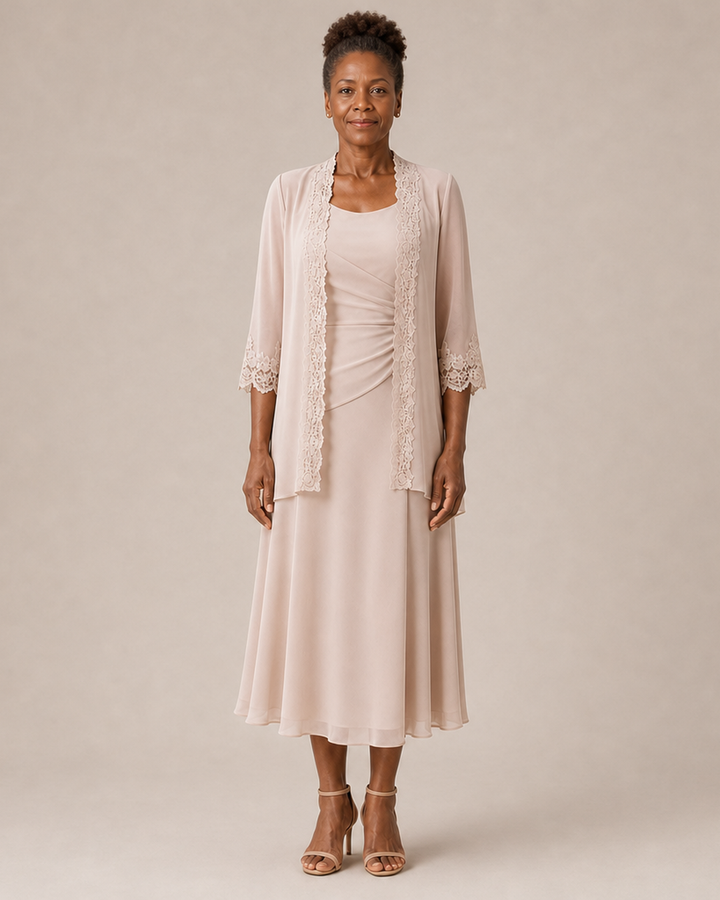 Mother of the Bride Midi Dress with Lace Jacket