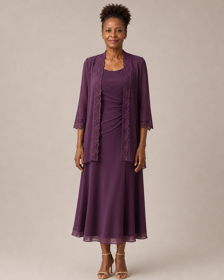Mother of the Bride Midi Dress with Lace Jacket