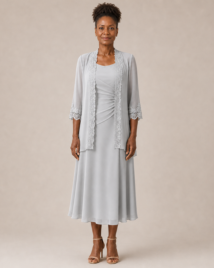 Mother of the Bride Midi Dress with Lace Jacket
