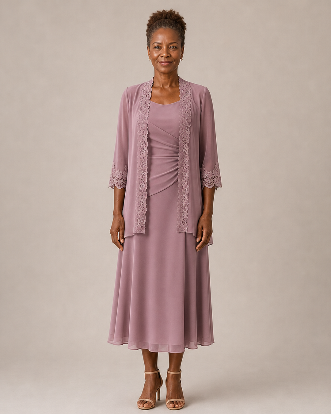Mother of the Bride Midi Dress with Lace Jacket