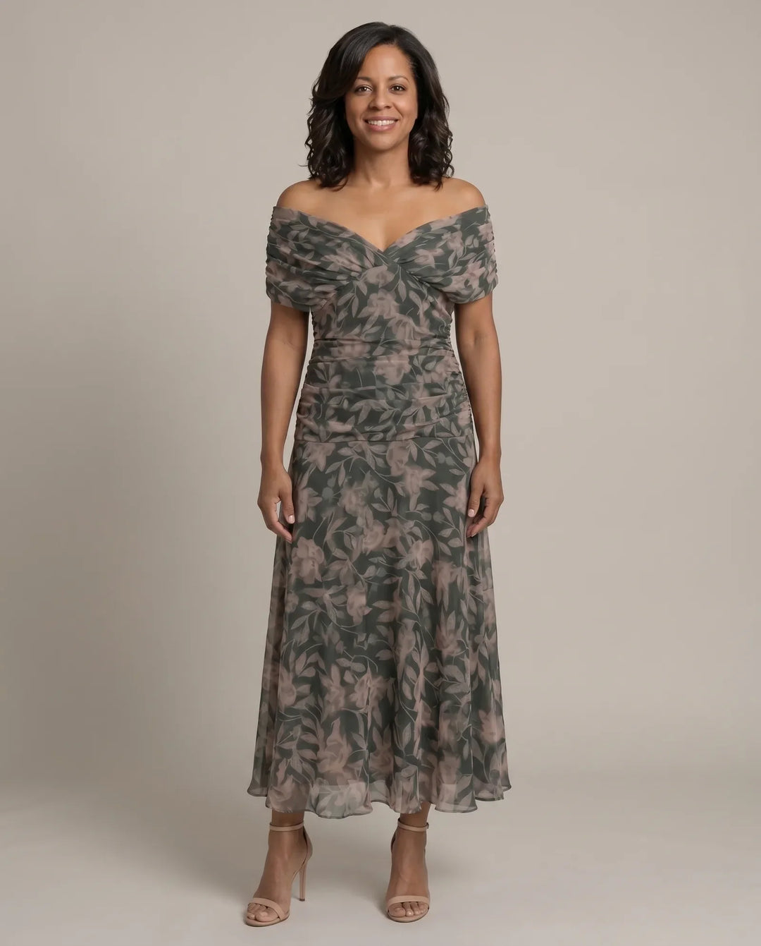 Abigail | Off-Shoulder Ruched Flow Midi Dress