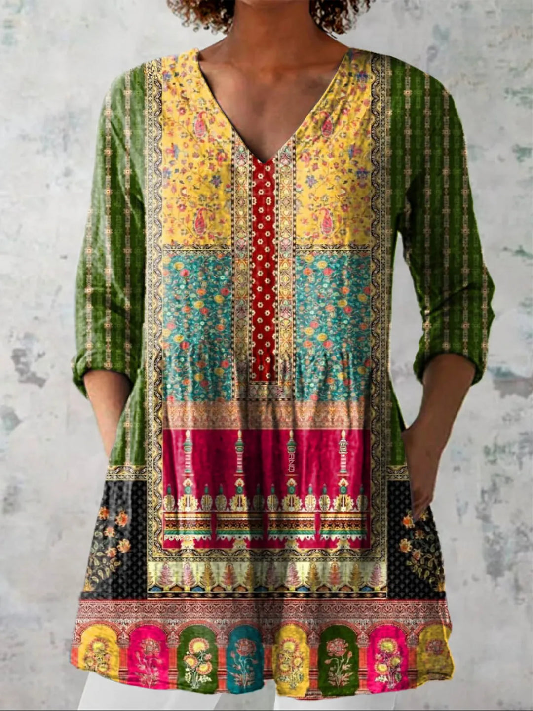 Ebony | Long Blouse with V-Neck