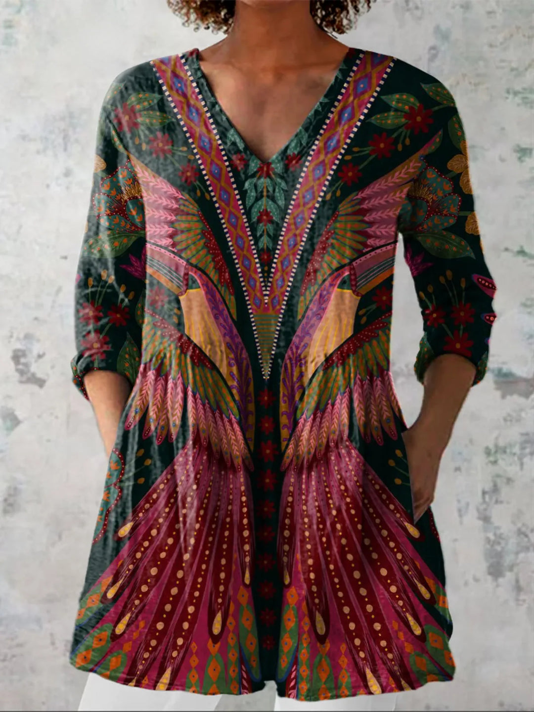 Makeda | Long Blouse with V-Neck