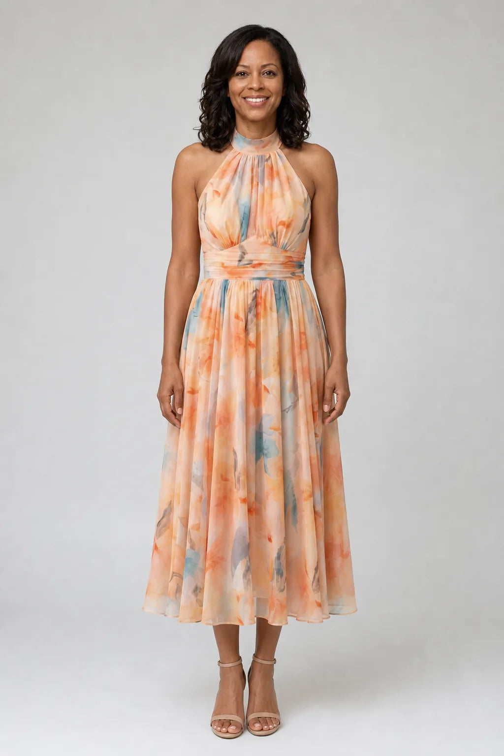 Elin | Soft Halter Midi Dress — Multicolor
