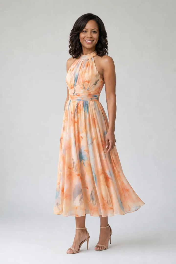 Elin | Soft Halter Midi Dress — Multicolor