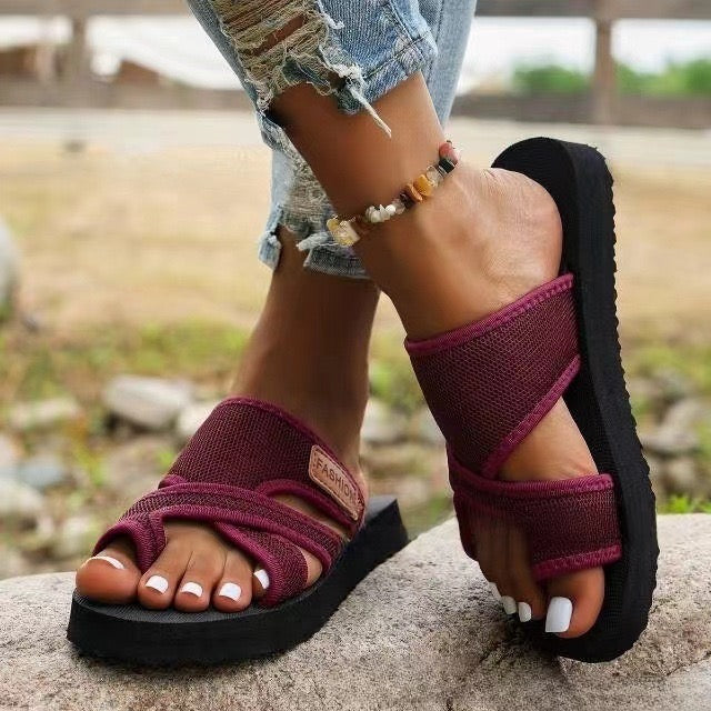Nadette | Cushioned Comfort Slide Sandals — Red