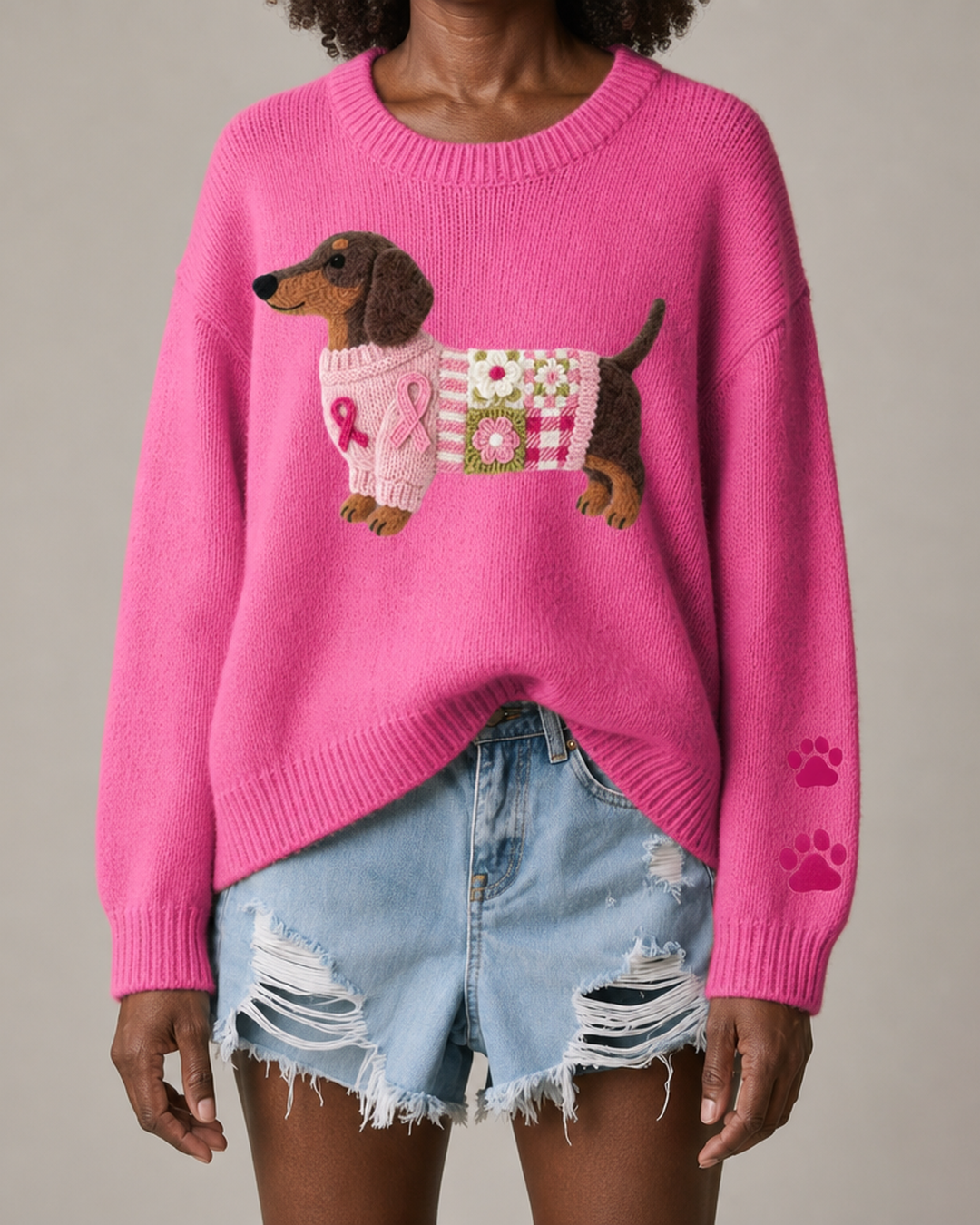 Naoni | Knitted Sweater with Wool-Felt Dachshund Motif