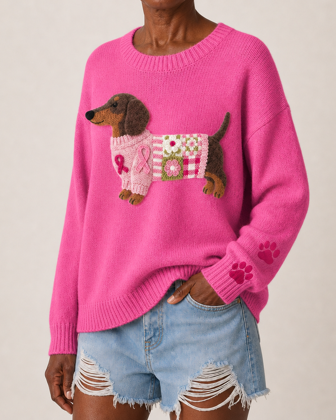 Ashley | Knitted Wool-Felt Motif Sweater
