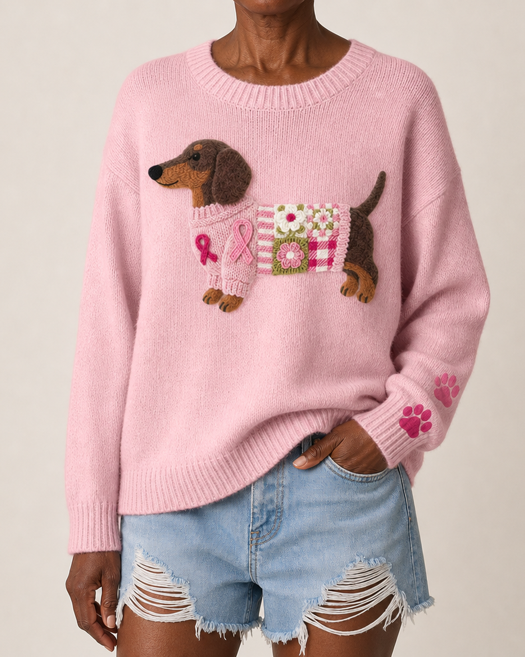 Ashley | Knitted Wool-Felt Motif Sweater