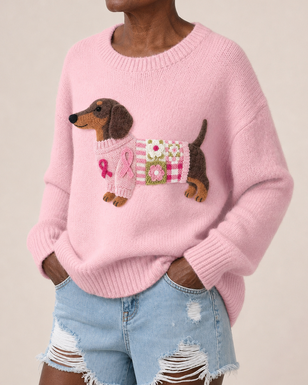 Ashley | Knitted Wool-Felt Motif Sweater