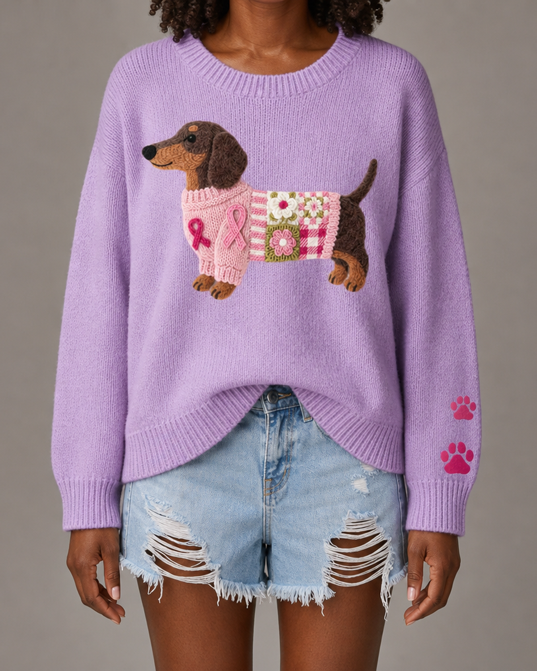 Naoni | Knitted Sweater with Wool-Felt Dachshund Motif