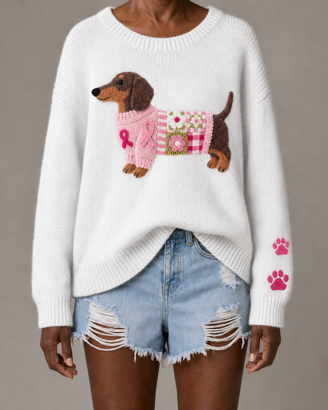 Naoni | Knitted Sweater with Wool-Felt Dachshund Motif