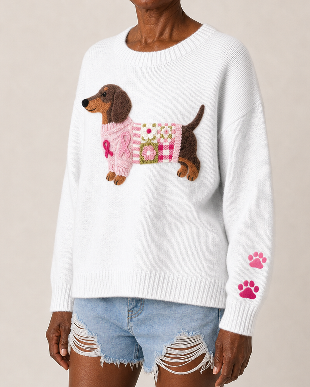 Ashley | Knitted Wool-Felt Motif Sweater