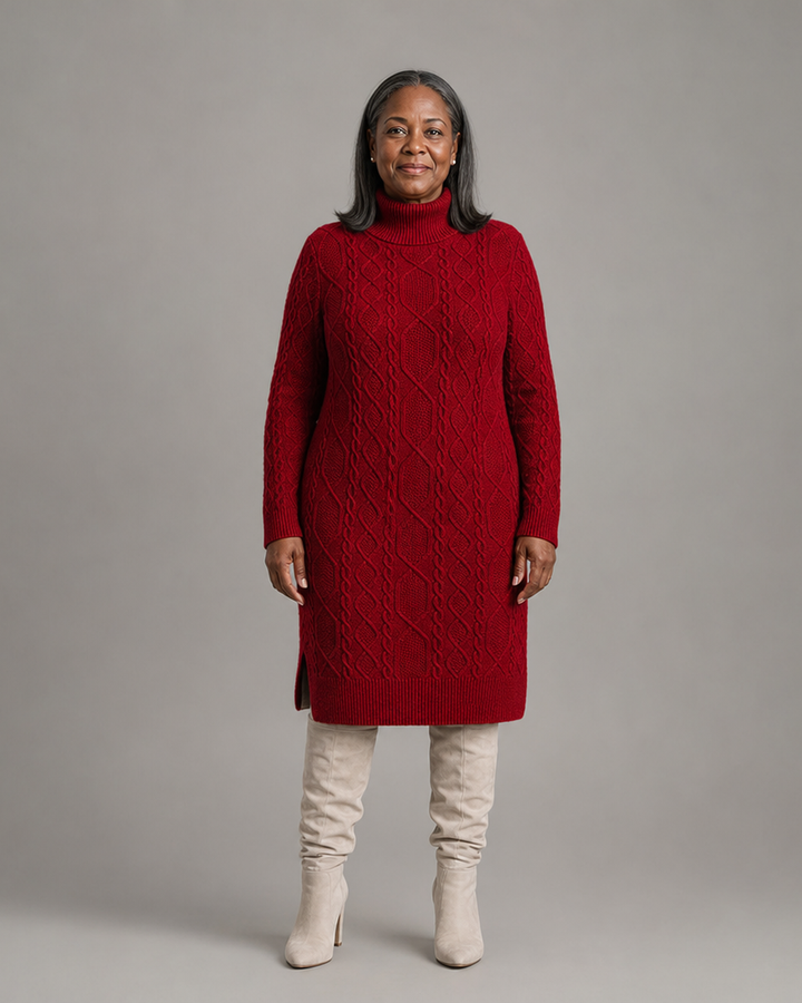 Lula | Cable-Knit Turtleneck Midi Jumper Dress Side Split