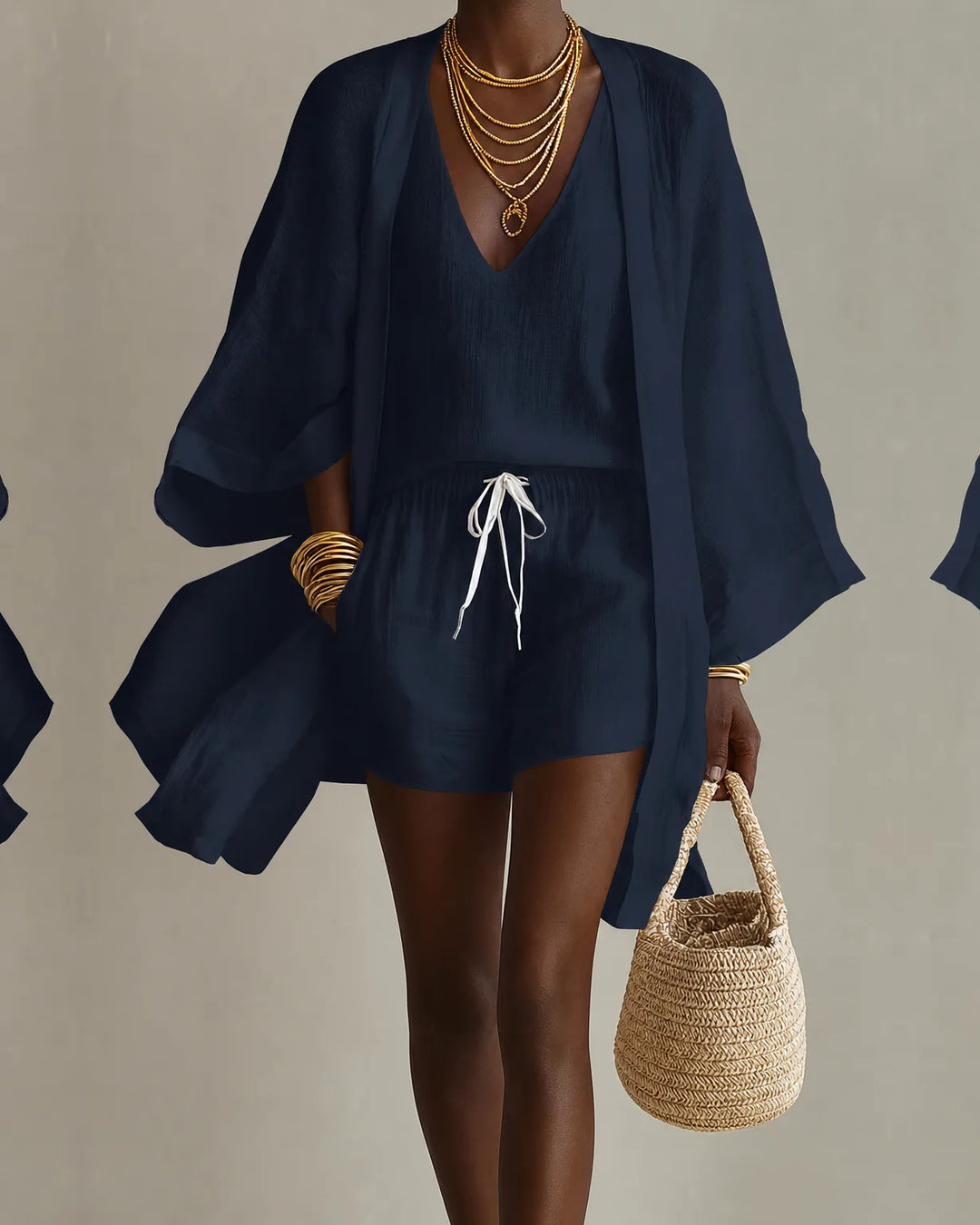 Alicia | Cotton-Linen V-Neck Top & Shorts Set