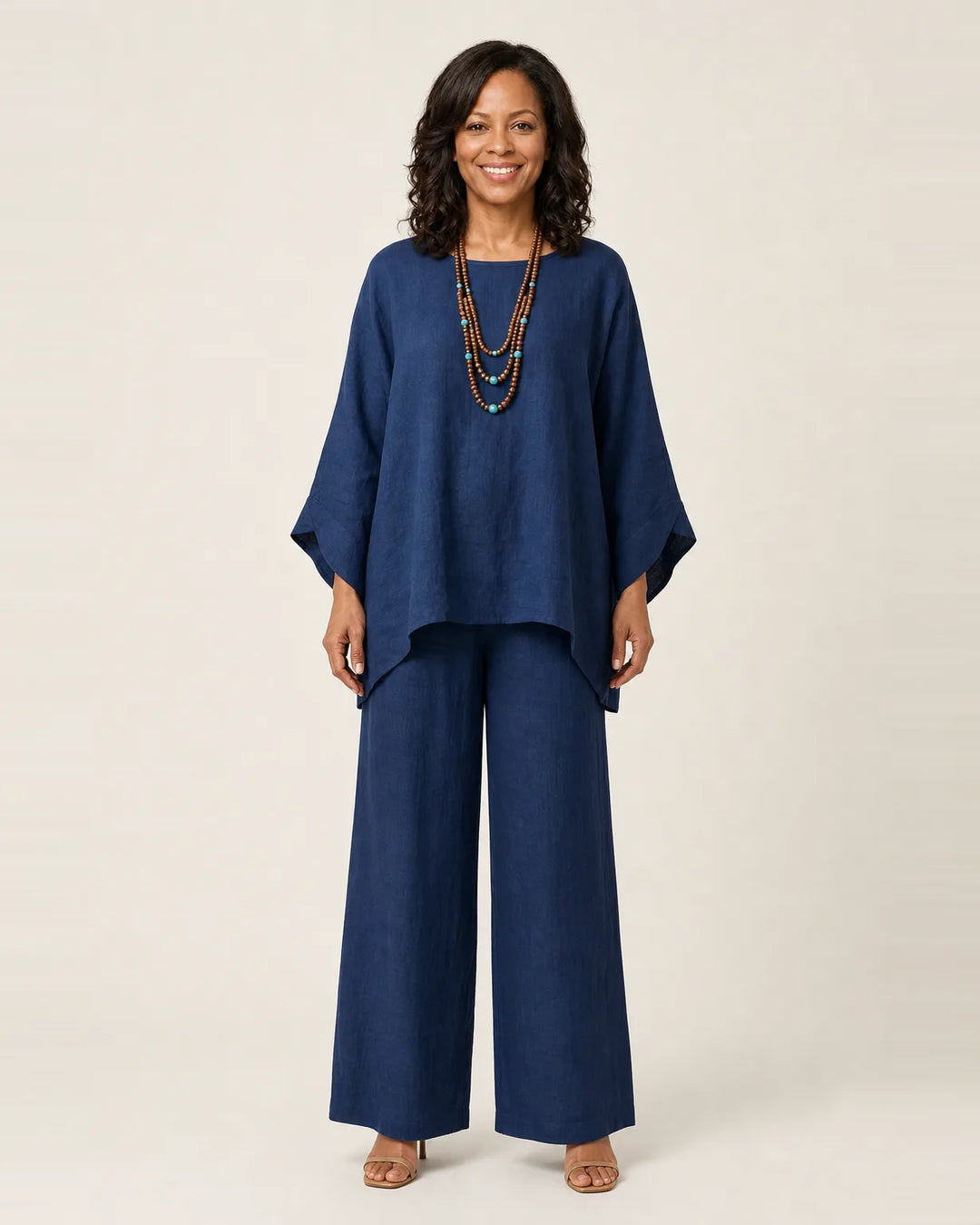Majolie | Linen-Blend Boho Set — Navy Blue