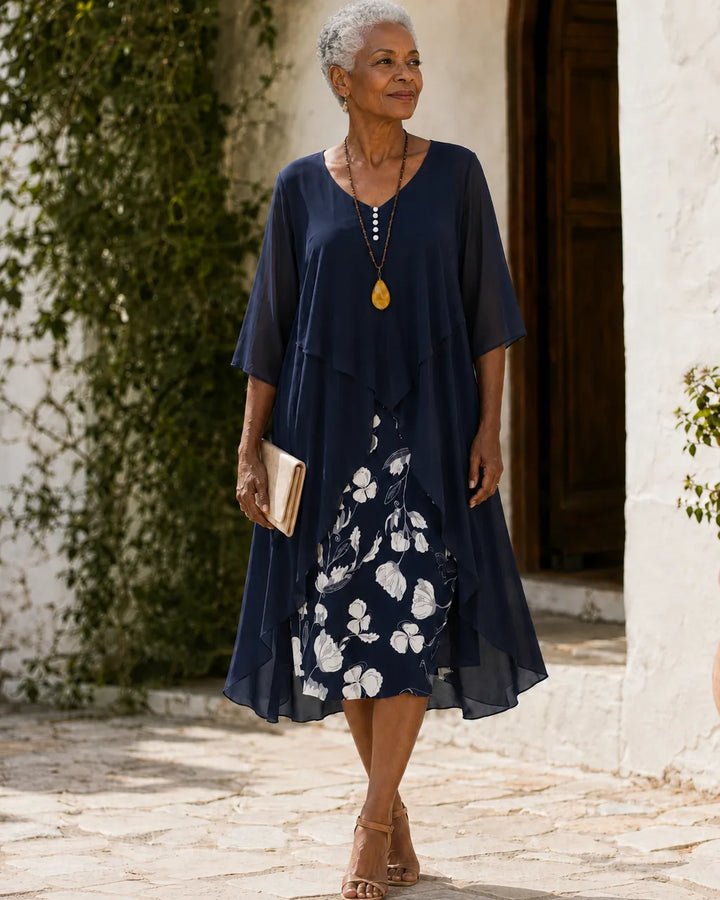 Margaret | Layered Floral-Panel Dress