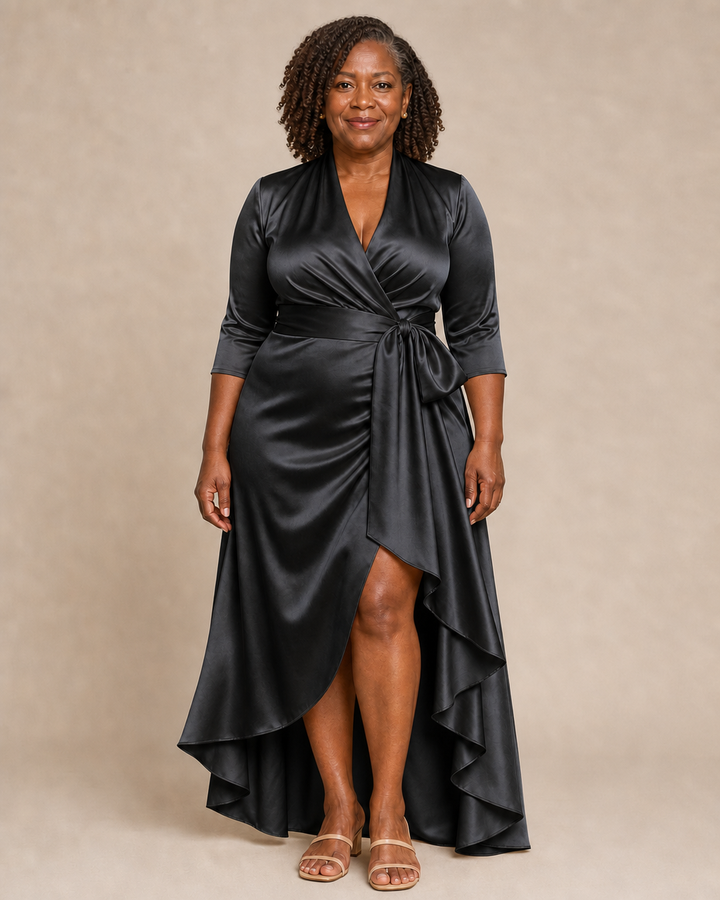 Drusilla | Satin Wrap Gown With High-Low Hem