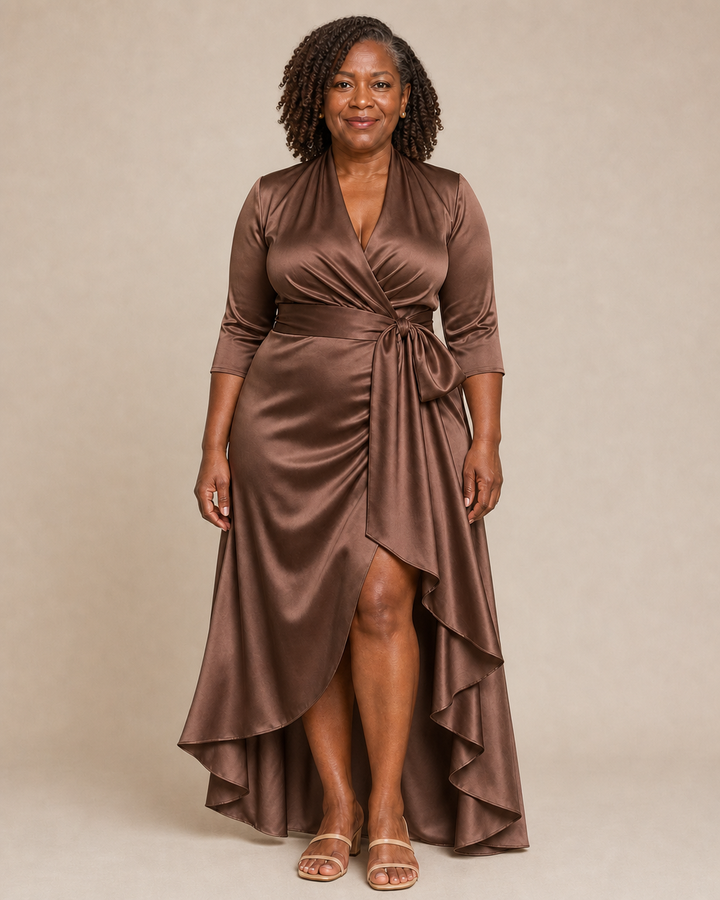 Drusilla | Satin Wrap Gown With High-Low Hem