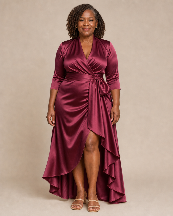 Drusilla | Satin Wrap Gown With High-Low Hem