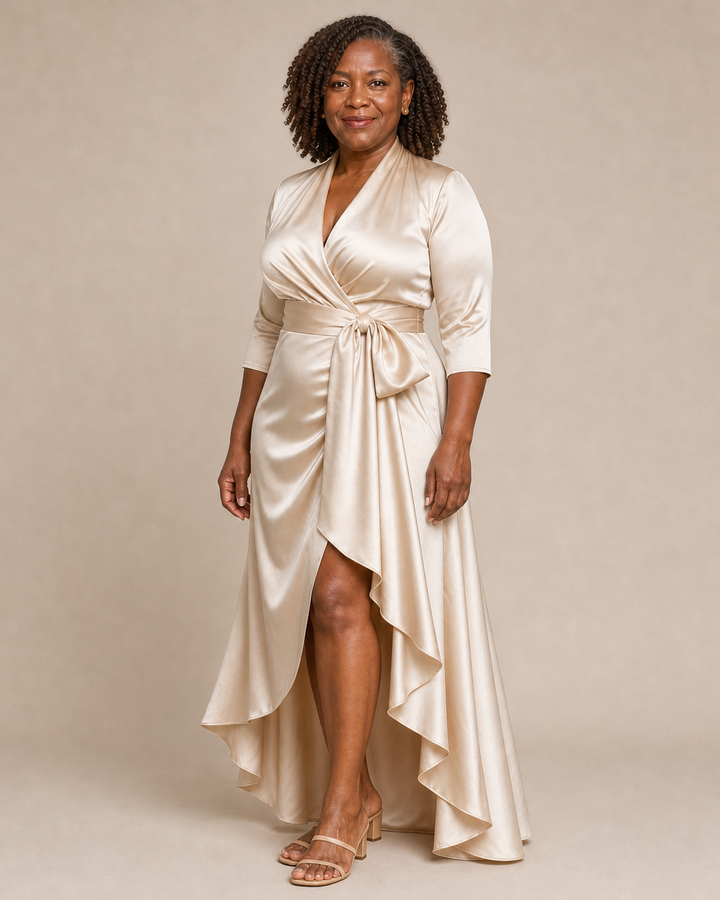 Drusilla | Satin Wrap Gown With High-Low Hem