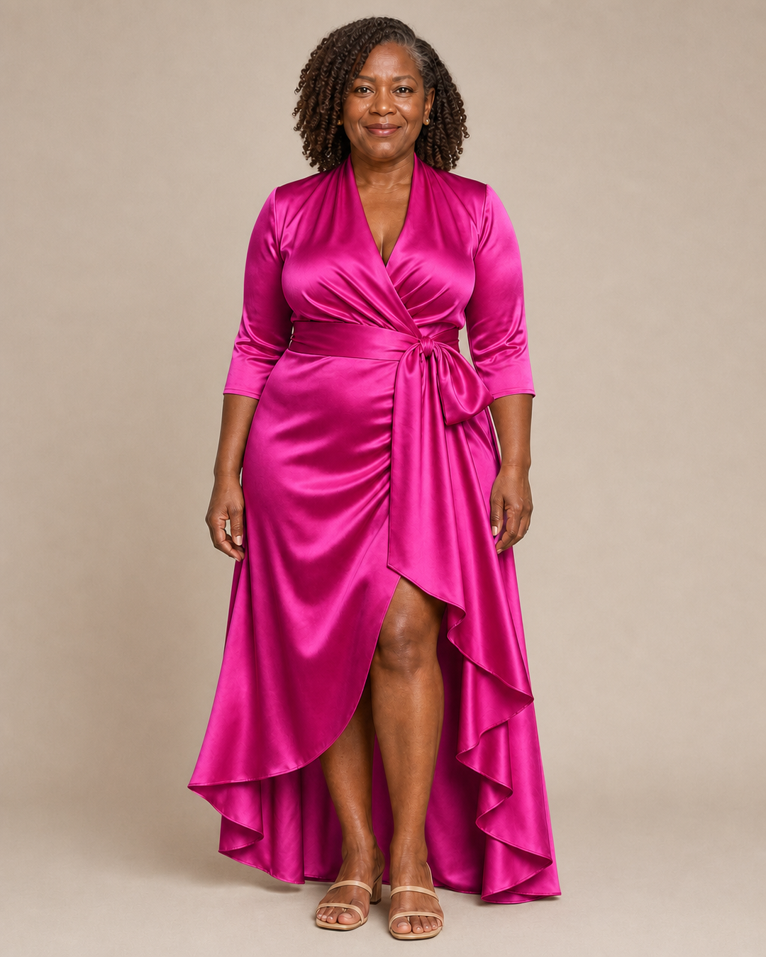 Drusilla | Satin Wrap Gown With High-Low Hem