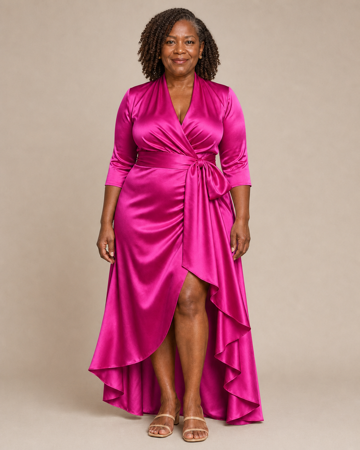 Drusilla | Satin Wrap Gown With High-Low Hem