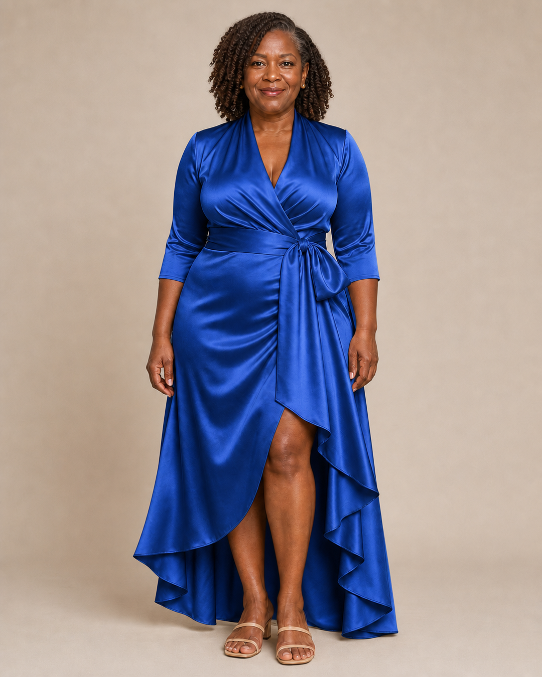 Drusilla | Satin Wrap Gown With High-Low Hem