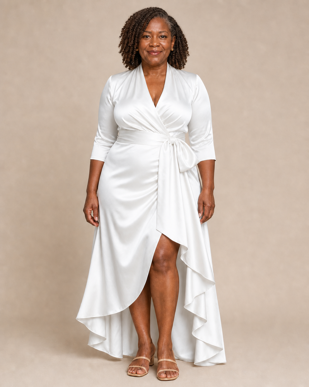 Drusilla | Satin Wrap Gown With High-Low Hem