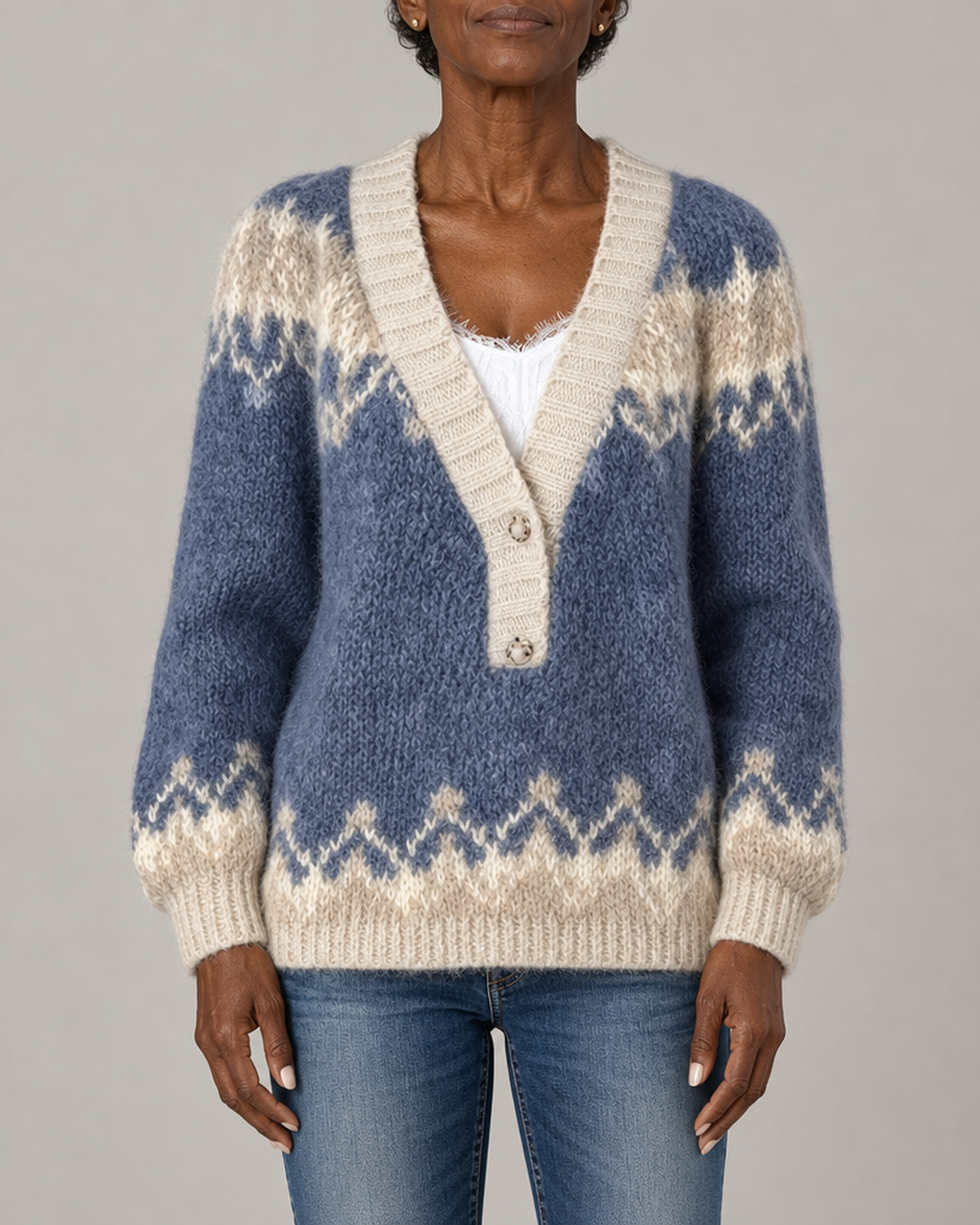 Norabelle | Fair Isle V-neck Knit Sweater