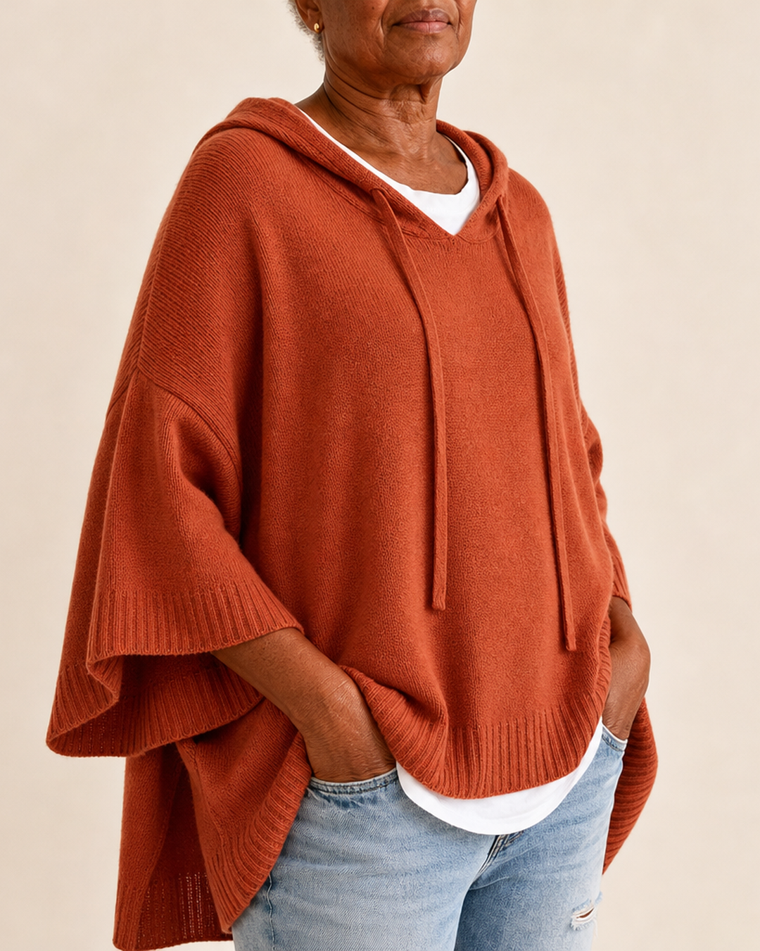 Oceane – Terracotta Poncho Sweater