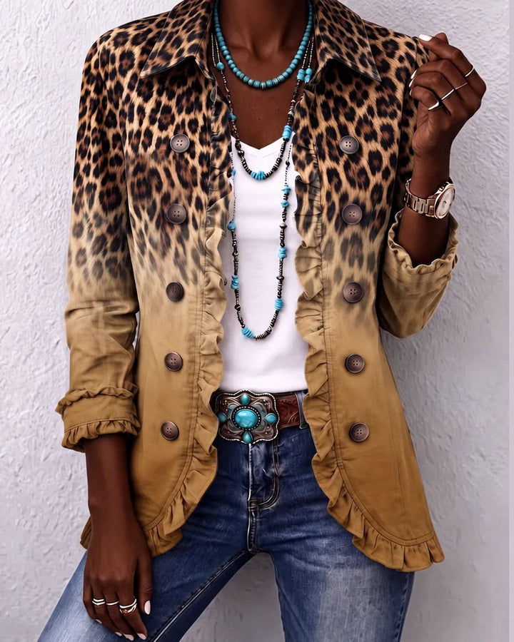 Kagiso | Leopard Ombre Ruffle Blazer Jacket