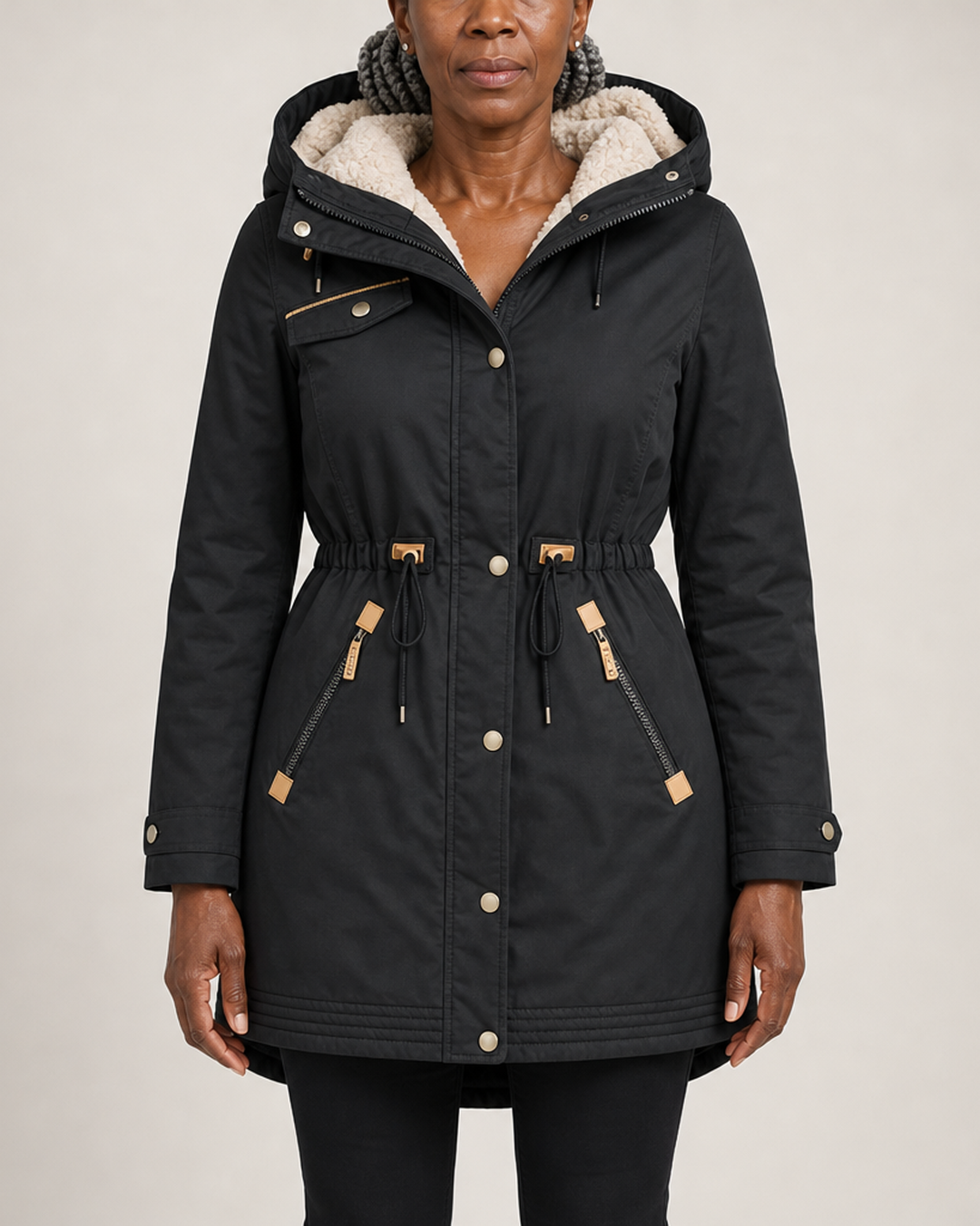 Odetta | Parka With Padded Hood And Drawstring Waist - Black