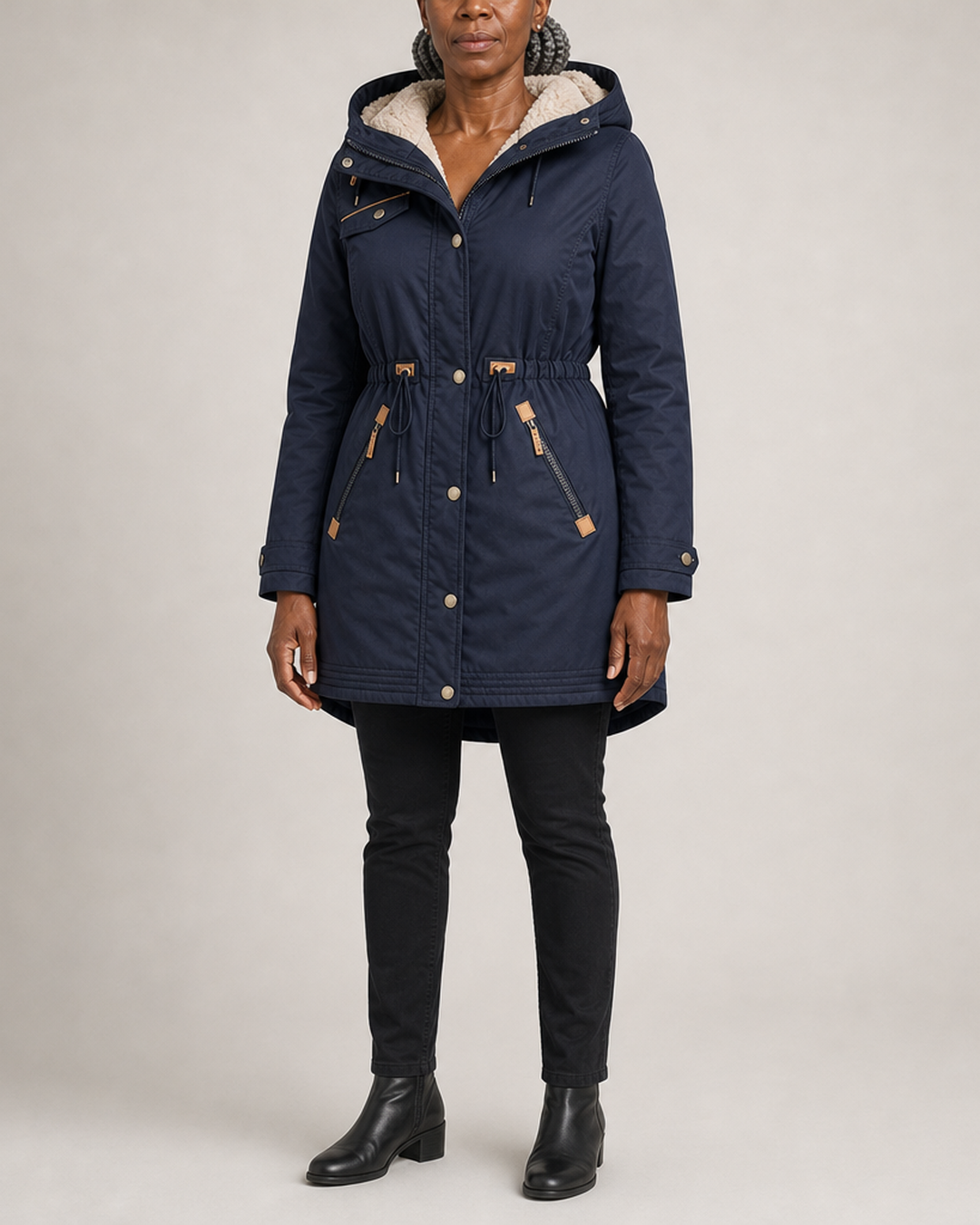 Odetta | Parka With Padded Hood And Drawstring Waist - Dark Blue